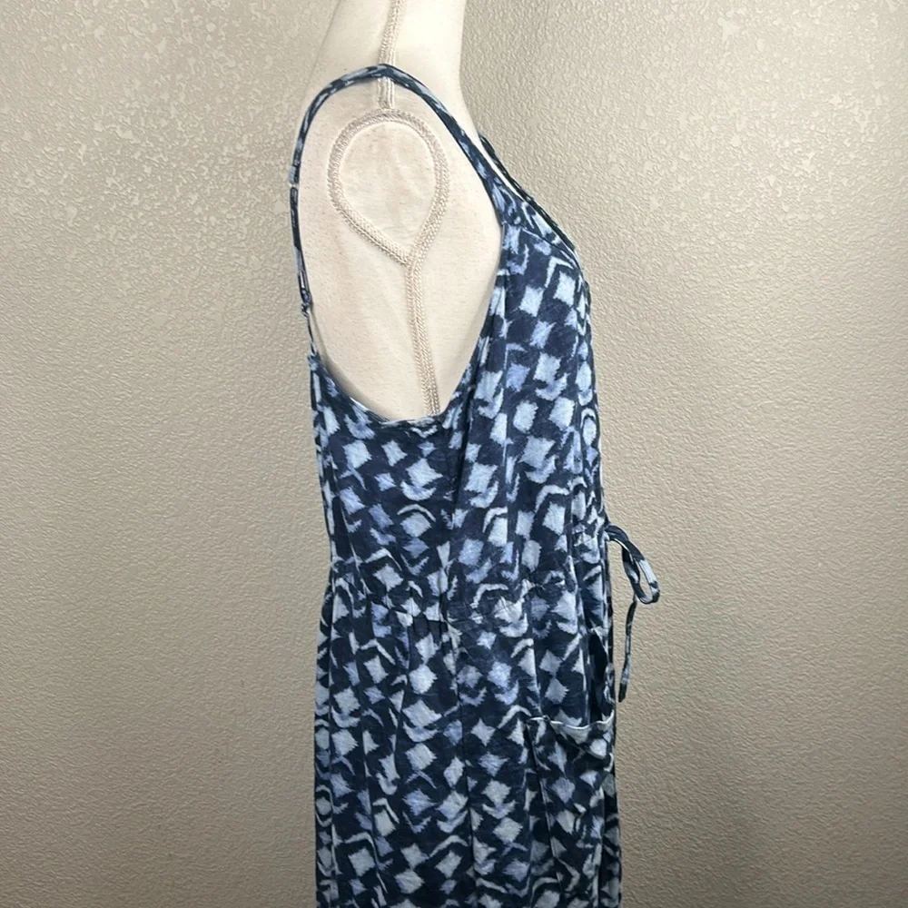 Time and Tru Linen Blend Blue V-Neck Spaghetti Strap Button Down Maxi Dress Sz L